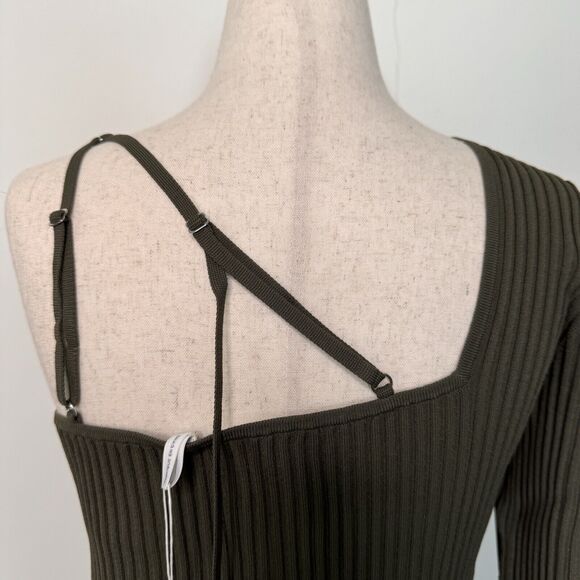 Helmet Lang Womens Top Cross Strap Rib Knit Cut Out Green Sleek Large NWT - Picture 6 of 12